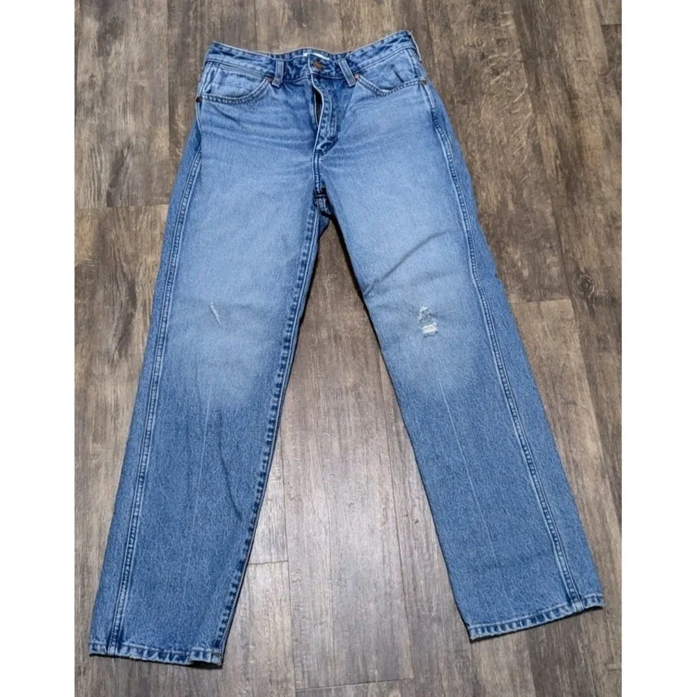 Wrangler Earthwash High Rise Straight Leg 27x28 Jeans Light Blue Distressed